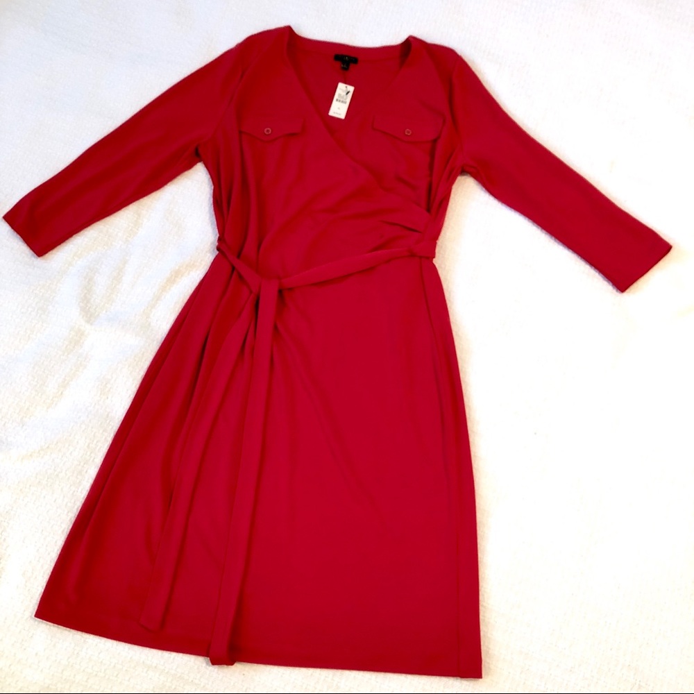 NWT Talbots Faux-Wrap Sheath Dress, Petite Large